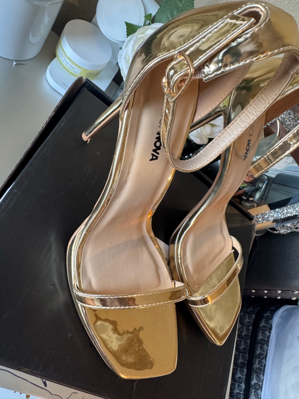 Metallic Gold Strappy High Heel Sandals - Women